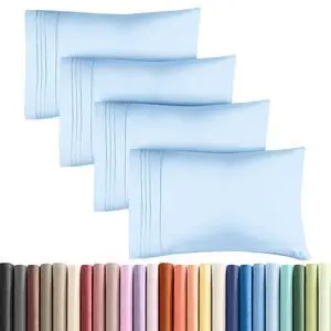 Queen Pillow Cases Set of 4 - Ultra Soft Hotel Quality Pillowcase Covers - Comfy, Cozy & Wrinkle Free - Shrink, Stain & Fade Resistant - Machine Washable Pillow Protectors - 4 Piece Set - Light Blue Queen Pillow Cases Set of 4 - Ultra Soft Hotel Quality Pillowcase Covers - Comfy, Cozy & Wrinkle Free - Shrink, Stain & Fade Resistant - Machine Washable Pillow Protectors - 4 Piece Set - Light Blue