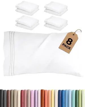 King Standard Pillow Cases Set of 8 - Ultra Soft Hotel Quality Pillowcase Covers - Comfy & Wrinkle Free - Shrink & Fade Resistant - Easy-Care, Machine Washable Pillow Protectors - 8 Piece Set - White King Standard Pillow Cases Set of 8 - Ultra Soft Hotel Quality Pillowcase Covers - Comfy & Wrinkle Free - Shrink & Fade Resistant - Easy-Care, Machine Washable Pillow Protectors - 8 Piece Set - White