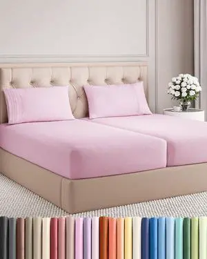 Split King Size 5 Piece Sheet Set - Comfy Breathable & Cooling Sheets - Hotel Luxury Bed Sheets for Women & Men - Deep Pockets, Easy-Fit, Soft & Wrinkle Free Sheets - Light Pink Oeko-Tex Bed Sheet Set Split King Size 5 Piece Sheet Set - Comfy Breathable & Cooling Sheets - Hotel Luxury Bed Sheets for Women & Men - Deep Pockets, Easy-Fit, Soft & Wrinkle Free Sheets - Light Pink Oeko-Tex Bed Sheet Set