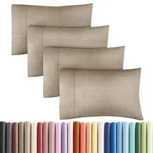 Queen Pillow Cases Set of 4 - Ultra Soft Hotel Quality Pillowcase Covers - Comfy, Cozy & Wrinkle Free - Shrinkage & Fade Resistant - Machine Washable Pillow Protectors - 4 Piece Set - Heathered Beige Queen Pillow Cases Set of 4 - Ultra Soft Hotel Quality Pillowcase Covers - Comfy, Cozy & Wrinkle Free - Shrinkage & Fade Resistant - Machine Washable Pillow Protectors - 4 Piece Set - Heathered Beige