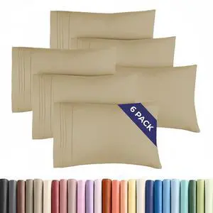 Queen Pillow Cases Set of 6 - Ultra Soft Hotel Quality Pillowcase Covers - Comfy & Wrinkle Free - Shrink, Stain and Fade Resistant - Easy-Care, Machine Washable Pillow Protectors - 6 Pcs Set - Beige Queen Pillow Cases Set of 6 - Ultra Soft Hotel Quality Pillowcase Covers - Comfy & Wrinkle Free - Shrink, Stain and Fade Resistant - Easy-Care, Machine Washable Pillow Protectors - 6 Pcs Set - Beige