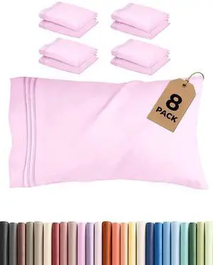 King Pillow Cases Set of 8 - Ultra Soft Hotel Quality Pillowcase Covers - Comfy & Wrinkle Free - Shrink, Stain and Fade Resistant - Soft, Machine Washable Pillow Protectors - 8 Piece Set - Light Pink King Pillow Cases Set of 8 - Ultra Soft Hotel Quality Pillowcase Covers - Comfy & Wrinkle Free - Shrink, Stain and Fade Resistant - Soft, Machine Washable Pillow Protectors - 8 Piece Set - Light Pink
