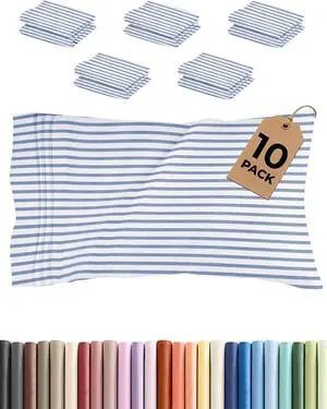 Standard Pillow Cases Set of 10 - Ultra Soft Hotel Quality Pillowcase Covers - Comfy & Wrinkle Free - Wrinkle & Fade Resistant - Soft, Machine Washable Pillow Protectors - 10 Piece Set - Blue Stripes Standard Pillow Cases Set of 10 - Ultra Soft Hotel Quality Pillowcase Covers - Comfy & Wrinkle Free - Wrinkle & Fade Resistant - Soft, Machine Washable Pillow Protectors - 10 Piece Set - Blue Stripes