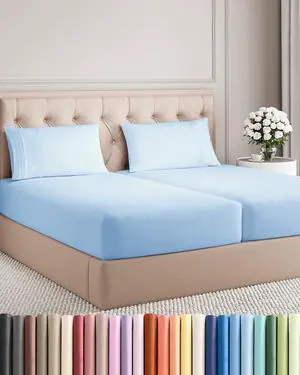 Split King Size 5 Piece Sheet Set - Comfy Breathable & Cooling Sheets - Hotel Luxury Bed Sheets for Women & Men - Deep Pockets, Easy-Fit, Soft & Wrinkle Free Sheets - Light Blue Oeko-Tex Bed Sheet Set Split King Size 5 Piece Sheet Set - Comfy Breathable & Cooling Sheets - Hotel Luxury Bed Sheets for Women & Men - Deep Pockets, Easy-Fit, Soft & Wrinkle Free Sheets - Light Blue Oeko-Tex Bed Sheet Set