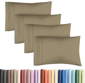 King Standard Pillow Cases Set of 4 - Soft Hotel Quality Pillowcase Covers - Comfy Bedding for Women, Men, Kids & Teens - Machine Washable Pillow Protectors - 4 Piece Set - King Standard Size Khaki King Standard Pillow Cases Set of 4 - Soft Hotel Quality Pillowcase Covers - Comfy Bedding for Women, Men, Kids & Teens - Machine Washable Pillow Protectors - 4 Piece Set - King Standard Size Khaki