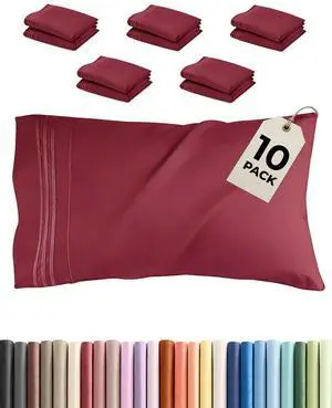 Queen Pillow Cases Set of 10 - Ultra Soft Hotel Quality Pillowcase Covers - Comfy, Cozy & Wrinkle Free - Shrink, Stain and Fade Resistant - Machine Washable Pillow Protectors - 10 Pcs Set - Burgundy Queen Pillow Cases Set of 10 - Ultra Soft Hotel Quality Pillowcase Covers - Comfy, Cozy & Wrinkle Free - Shrink, Stain and Fade Resistant - Machine Washable Pillow Protectors - 10 Pcs Set - Burgundy