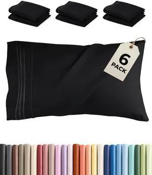King Pillow Cases Set of 6 - Ultra Soft Hotel Quality Pillowcase Covers - Comfy & Wrinkle Free - Shrink, Stain and Fade Resistant - Easy-Care, Machine Washable Pillow Protectors - 6 Piece Set - Black King Pillow Cases Set of 6 - Ultra Soft Hotel Quality Pillowcase Covers - Comfy & Wrinkle Free - Shrink, Stain and Fade Resistant - Easy-Care, Machine Washable Pillow Protectors - 6 Piece Set - Black