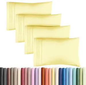 King Pillow Cases Set of 4 - Ultra Soft Hotel Quality Pillowcase Covers - Comfy, Cozy & Wrinkle Free - Shrinkage, Stain and Fade Resistant - Machine Washable Pillow Protectors - 4 Piece Set - Yellow King Pillow Cases Set of 4 - Ultra Soft Hotel Quality Pillowcase Covers - Comfy, Cozy & Wrinkle Free - Shrinkage, Stain and Fade Resistant - Machine Washable Pillow Protectors - 4 Piece Set - Yellow