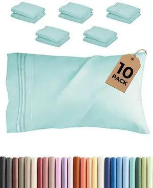 King Standard Pillow Cases Set of 10 - Ultra Soft Hotel Quality Pillowcase Covers - Comfy & Wrinkle Free - Shrink & Fade Resistant - Soft, Machine Washable Pillow Protectors - 10 Piece Set - Spa Blue King Standard Pillow Cases Set of 10 - Ultra Soft Hotel Quality Pillowcase Covers - Comfy & Wrinkle Free - Shrink & Fade Resistant - Soft, Machine Washable Pillow Protectors - 10 Piece Set - Spa Blue
