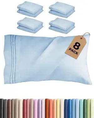 Queen Pillow Cases Set of 8 - Ultra Soft Hotel Quality Pillowcase Covers - Comfy, Cozy & Wrinkle Free - Shrink, Stain & Fade Resistant - Machine Washable Pillow Protectors - 8 Piece Set - Light Blue Queen Pillow Cases Set of 8 - Ultra Soft Hotel Quality Pillowcase Covers - Comfy, Cozy & Wrinkle Free - Shrink, Stain & Fade Resistant - Machine Washable Pillow Protectors - 8 Piece Set - Light Blue