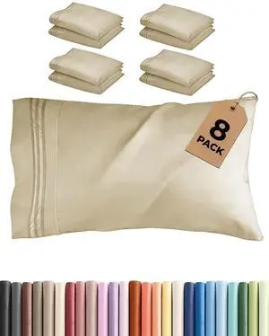 Queen Pillow Cases Set of 8 - Ultra Soft Hotel Quality Pillowcase Covers - Comfy & Wrinkle Free - Shrink, Stain and Fade Resistant - Easy-Care, Machine Washable Pillow Protectors - 8 Pcs Set - Beige Queen Pillow Cases Set of 8 - Ultra Soft Hotel Quality Pillowcase Covers - Comfy & Wrinkle Free - Shrink, Stain and Fade Resistant - Easy-Care, Machine Washable Pillow Protectors - 8 Pcs Set - Beige