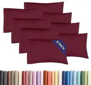 Standard Pillow Cases Set of 8 - Ultra Soft Hotel Quality Pillowcase Covers - Comfy, Cozy & Wrinkle Free - Shrink, Stain & Fade Resistant - Machine Washable Pillow Protectors - 8 Piece Set - Burgundy Standard Pillow Cases Set of 8 - Ultra Soft Hotel Quality Pillowcase Covers - Comfy, Cozy & Wrinkle Free - Shrink, Stain & Fade Resistant - Machine Washable Pillow Protectors - 8 Piece Set - Burgundy