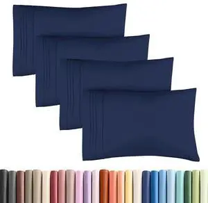 King Standard Pillow Cases Set of 4 - Soft Hotel Quality Pillowcase Covers - Comfy Bedding for Women, Men, Kids & Teens - Machine Washable Pillow Protectors - 4 Piece - King Standard Size Navy Blue King Standard Pillow Cases Set of 4 - Soft Hotel Quality Pillowcase Covers - Comfy Bedding for Women, Men, Kids & Teens - Machine Washable Pillow Protectors - 4 Piece - King Standard Size Navy Blue