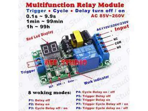 AC 110V 220V 230V Digital LED Cycle Delay turn ON/OFF Switch Timer Relay Module 8 modes AC 110V 220V 230V Digital LED Cycle Delay turn ON/OFF Switch Timer Relay Module 8 modes