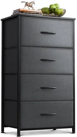 AODK Dresser for Bedroom with 4 Storage Drawers, Small Dressers Chest of Drawers Fabric Dressers with Sturdy Steel Frame, Dresser for Closet with Wood Top, Dark Grey AODK Dresser for Bedroom with 4 Storage Drawers, Small Dressers Chest of Drawers Fabric Dressers with Sturdy Steel Frame, Dresser for Closet with Wood Top, Dark Grey