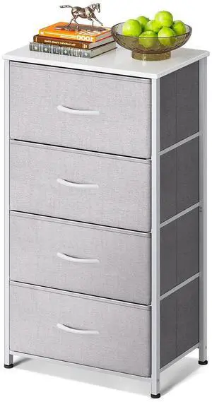 AODK Dresser for Bedroom with 4 Storage Drawers, Small Dressers Chest of Drawers Fabric Dresser with Sturdy Steel Frame, Dressers for Closet with Wood Top, Light Grey AODK Dresser for Bedroom with 4 Storage Drawers, Small Dressers Chest of Drawers Fabric Dresser with Sturdy Steel Frame, Dressers for Closet with Wood Top, Light Grey