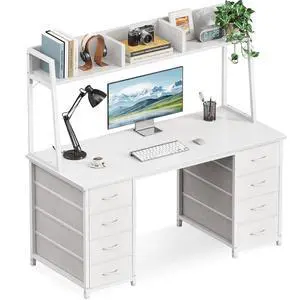 AODK 48" Computer Desk with Hutch and 8 Fabric Storage Drawers, Modern Home Office Desk with Shelves, Sturdy Study Writing Table for Teens, College Students, Small Spaces, White AODK 48" Computer Desk with Hutch and 8 Fabric Storage Drawers, Modern Home Office Desk with Shelves, Sturdy Study Writing Table for Teens, College Students, Small Spaces, White