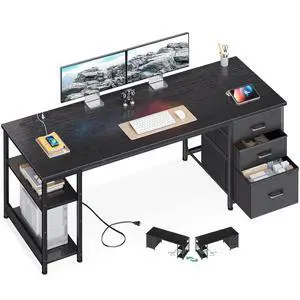 AODK 63 Inch Computer Desk with Drawers & USB Power Outlets, Reversible Home Office Desk with Storage Shelves, Work from Home, Modern Work/Writing/Study Table for Bedroom, Black AODK 63 Inch Computer Desk with Drawers & USB Power Outlets, Reversible Home Office Desk with Storage Shelves, Work from Home, Modern Work/Writing/Study Table for Bedroom, Black