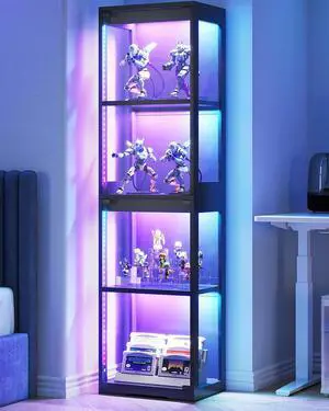AODK Display Cabinet with Glass Doors, Glass Display Case with RGB LED Light, Corner Display Shelf for Collectibles, Black Curio Cabinet for Showcase, Bookcase AODK Display Cabinet with Glass Doors, Glass Display Case with RGB LED Light, Corner Display Shelf for Collectibles, Black Curio Cabinet for Showcase, Bookcase