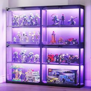 AODK 2-Pack Display Cabinet with Glass Doors, RGB Light Display Glass Case, 4-Tier Storage Cabinet Display Shelf for Showcase, Black Curio Cabinet for Collectibles AODK 2-Pack Display Cabinet with Glass Doors, RGB Light Display Glass Case, 4-Tier Storage Cabinet Display Shelf for Showcase, Black Curio Cabinet for Collectibles