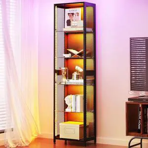 AODK 72" Tall Book Shelf with Light, 5-Tier Industrial Bookcase with Open Glass Shelves, Corner Shelf for Storage Organizer, Bookshelf for Bedroom, Living Room, Kid Room, Display Cabinet AODK 72" Tall Book Shelf with Light, 5-Tier Industrial Bookcase with Open Glass Shelves, Corner Shelf for Storage Organizer, Bookshelf for Bedroom, Living Room, Kid Room, Display Cabinet