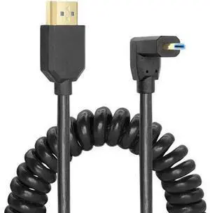 Up-Angled Coiled Micro HDMI to HDMI 2.1 Cable, 48Gbps 8K@120Hz Dynamic HDR for Digital Cameras Up-Angled Coiled Micro HDMI to HDMI 2.1 Cable, 48Gbps 8K@120Hz Dynamic HDR for Digital Cameras