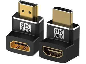 2-Pack 8K HDMI 2.1 Right Angle Adapters, 90° & 270° L-Shaped Male to Female Connectors, Support 8K@60Hz, 4K@120Hz HDR for HDTV, Laptop, PS4/PS5, Xbox 2-Pack 8K HDMI 2.1 Right Angle Adapters, 90° & 270° L-Shaped Male to Female Connectors, Support 8K@60Hz, 4K@120Hz HDR for HDTV, Laptop, PS4/PS5, Xbox