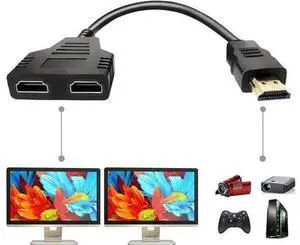 1 In 2 Out HDMI Splitter Cable, 1080P Full HD Male to Dual Female Y Splitter Cord for HDTV, LED & LCD Displays 1 In 2 Out HDMI Splitter Cable, 1080P Full HD Male to Dual Female Y Splitter Cord for HDTV, LED & LCD Displays
