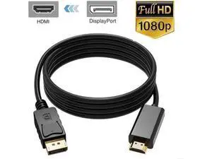 6FT DisplayPort to HDMI Cable, 1080P DP to HDMI Converter Cord, Black for Monitors & HDTVs 6FT DisplayPort to HDMI Cable, 1080P DP to HDMI Converter Cord, Black for Monitors & HDTVs