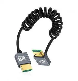 Upward 90 Degree Stretch Coiled HDMI 2.1 Male to Male Cable, Supports 8K@60Hz for HDTV, PC, Laptops & Monitors Upward 90 Degree Stretch Coiled HDMI 2.1 Male to Male Cable, Supports 8K@60Hz for HDTV, PC, Laptops & Monitors