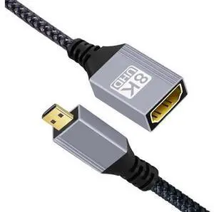 17CM Micro HDMI Type-D 2.1 Male to HDMI Female Extension Cable, 8K UHD Cord for DV Camera Laptop Portable Monitor 17CM Micro HDMI Type-D 2.1 Male to HDMI Female Extension Cable, 8K UHD Cord for DV Camera Laptop Portable Monitor