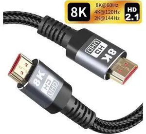 1M Braided HDMI 2.1 Cable, 48Gbps Ultra High Speed, Supports 8K@60Hz, 4K@120Hz, HDR10, DTS:X, HDCP 2.2/2.3 1M Braided HDMI 2.1 Cable, 48Gbps Ultra High Speed, Supports 8K@60Hz, 4K@120Hz, HDR10, DTS:X, HDCP 2.2/2.3