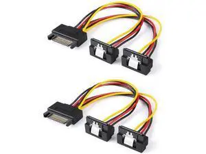 2 Pack 6 Inch Down Angle SATA 15 Pin Male to Dual SATA Female Power Splitter Cable 2 Pack 6 Inch Down Angle SATA 15 Pin Male to Dual SATA Female Power Splitter Cable