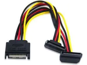 1-to-2 Right Angle 15Pin SATA Power Splitter Cable, SATA Male to Dual Female Power Extension Cord for SSD & HDD 1-to-2 Right Angle 15Pin SATA Power Splitter Cable, SATA Male to Dual Female Power Extension Cord for SSD & HDD