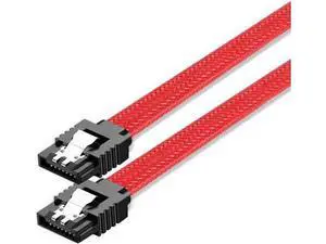 18 Inch Red Nylon Braided SATA 3.0 Data Cable, Straight SATA III Cord with Locking Latch for HDD SSD Optical Drives 18 Inch Red Nylon Braided SATA 3.0 Data Cable, Straight SATA III Cord with Locking Latch for HDD SSD Optical Drives