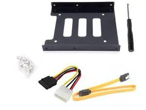 Yellow 2.5" to 3.5" Metal HDD Mount Bracket with IDE 4P to SATA 15P Power Cable & SATA 3.0 Cord for Desktop & Server SSD/HDD Yellow 2.5" to 3.5" Metal HDD Mount Bracket with IDE 4P to SATA 15P Power Cable & SATA 3.0 Cord for Desktop & Server SSD/HDD