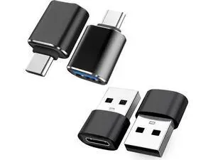 Black 4-Pack USB Adapter Set: 2×USB-C Male to USB-A Female + 2×USB-A Male to USB-C Female | High-Speed Data & Fast Charging Converter Black 4-Pack USB Adapter Set: 2×USB-C Male to USB-A Female + 2×USB-A Male to USB-C Female | High-Speed Data & Fast Charging Converter