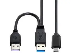 Dual USB-A Male Y-Split Cable | USB3.0 Data + USB2.0 Auxiliary Power to Type-C for Portable SSD & External HDD Dual USB-A Male Y-Split Cable | USB3.0 Data + USB2.0 Auxiliary Power to Type-C for Portable SSD & External HDD
