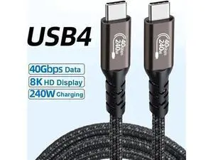 0.5M/1.64FT USB4 Type-C to C Cable, 40Gbps, 240W PD, 8K@60Hz Video, Compatible with Thunderbolt 3, Docking & SSD 0.5M/1.64FT USB4 Type-C to C Cable, 40Gbps, 240W PD, 8K@60Hz Video, Compatible with Thunderbolt 3, Docking & SSD