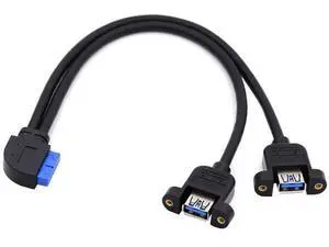 30cm 90 Degree Right Angled 2-Port USB 3.0 Female to 20Pin Male Cable, Screw Mount Front Panel Cable for Motherboard 30cm 90 Degree Right Angled 2-Port USB 3.0 Female to 20Pin Male Cable, Screw Mount Front Panel Cable for Motherboard