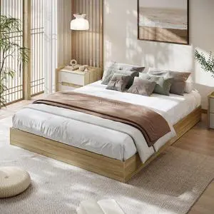 Patikuin Queen Size Wood Platform Bed Frame, Low Profile Floor Bed Frame with Wooden Slat Support, Minimalist Flat Bed Box Foundation, Noise-Free & Easy Assembly Patikuin Queen Size Wood Platform Bed Frame, Low Profile Floor Bed Frame with Wooden Slat Support, Minimalist Flat Bed Box Foundation, Noise-Free & Easy Assembly
