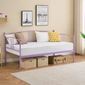 Patikuin Twin Daybed with Trundle, Metal Day Bed Frame Twin Size with Pullout Trundle on Wheels, Space-Saving Sofa Bed for Living Room, Bedroom, Guest Room, No Box Spring Needed Patikuin Twin Daybed with Trundle, Metal Day Bed Frame Twin Size with Pullout Trundle on Wheels, Space-Saving Sofa Bed for Living Room, Bedroom, Guest Room, No Box Spring Needed