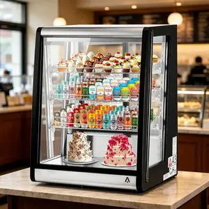 Patikuin 5.2 Cu.Ft Commercial Countertop Cake Display Refrigerator, Double-Layer Tempered Glass with LED Lighting, Digital Temperature Control, Adjustable Shelves, Black Patikuin 5.2 Cu.Ft Commercial Countertop Cake Display Refrigerator, Double-Layer Tempered Glass with LED Lighting, Digital Temperature Control, Adjustable Shelves, Black