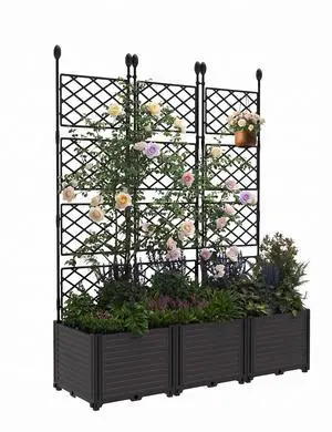 Patikuin 3-Section Sturdy Weather-Resistant Raised Garden Bed with Metal Trellis, Vertical Modular Planter Box & Privacy Screen for Climbing Plants, Vegetables, Flowers Patikuin 3-Section Sturdy Weather-Resistant Raised Garden Bed with Metal Trellis, Vertical Modular Planter Box & Privacy Screen for Climbing Plants, Vegetables, Flowers