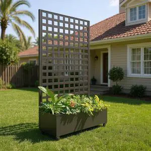 Patikuin 47" Galvanized Raised Garden Bed with Wheels & Square Lattice Trellis, Large Outdoor Planter Box with Drainage Holes, Privacy Screen & Climbing Plant Support, Black Patikuin 47" Galvanized Raised Garden Bed with Wheels & Square Lattice Trellis, Large Outdoor Planter Box with Drainage Holes, Privacy Screen & Climbing Plant Support, Black