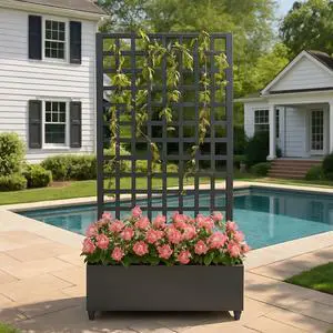 Patikuin 35" Galvanized Raised Garden Bed with Wheels & Square Lattice Trellis, Large Outdoor Planter Box with Drainage Holes, Privacy Screen & Climbing Plant Support, Black Patikuin 35" Galvanized Raised Garden Bed with Wheels & Square Lattice Trellis, Large Outdoor Planter Box with Drainage Holes, Privacy Screen & Climbing Plant Support, Black
