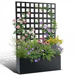Patikuin Metal Raised Garden Bed with Trellis Privacy Screen, Mobile Outdoor Planter Box with Drainage Holes, Patio Balcony Yard Climbing Plants, No Wheels & Black Patikuin Metal Raised Garden Bed with Trellis Privacy Screen, Mobile Outdoor Planter Box with Drainage Holes, Patio Balcony Yard Climbing Plants, No Wheels & Black