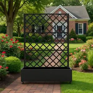 Patikuin 72" Metal Raised Planter Box with Diamond Trellis & Lockable Wheels, Deep Galvanized Garden Bed with Privacy Screen & Drainage Holes, Black Patikuin 72" Metal Raised Planter Box with Diamond Trellis & Lockable Wheels, Deep Galvanized Garden Bed with Privacy Screen & Drainage Holes, Black