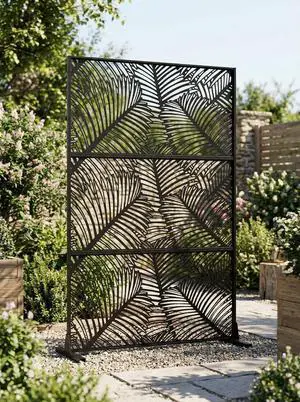 Patikuin Metal Privacy Screen with Stand, Decorative Outdoor Room Divider Panels, Freestanding Patio Partition for Deck, Balcony, Garden, Indoor & Outdoor Use, Foliage Pattern Patikuin Metal Privacy Screen with Stand, Decorative Outdoor Room Divider Panels, Freestanding Patio Partition for Deck, Balcony, Garden, Indoor & Outdoor Use, Foliage Pattern