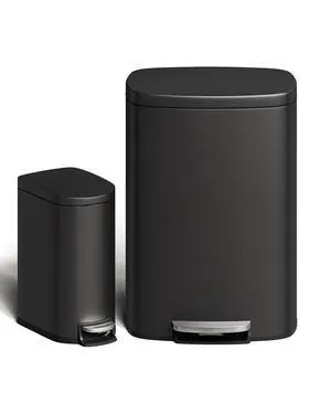 Patikuin 13 gal & 2.6 gal Metal Trash Can Combo Set, Stainless Steel Step-on Garbage Can with Soft-Close Lid, Removable Inner Bucket, Slim Design for Kitchen & Bathroom, Black Patikuin 13 gal & 2.6 gal Metal Trash Can Combo Set, Stainless Steel Step-on Garbage Can with Soft-Close Lid, Removable Inner Bucket, Slim Design for Kitchen & Bathroom, Black
